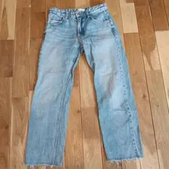 ​【美品】ZARA ザラ ストレートデニム ライトブルー カットオフ 34 S