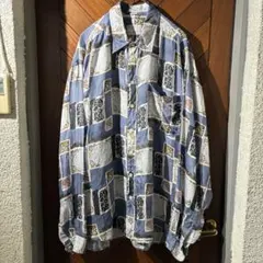 古着 PURE SILK 総柄シャツ 柄シャツ シルクシャツ 長袖シャツ