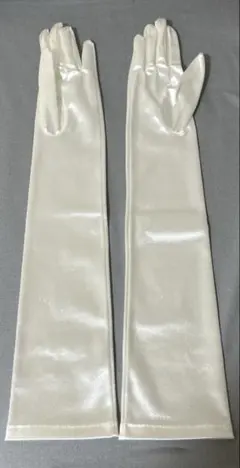 ややアイボリー サテン ロングウェディンググローブ