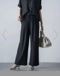 LAUTREAMONT SPFストレッチバックサテンジョーゼットパンツ　ブラック