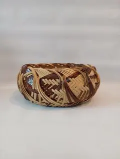 高級】虎竹 やたら編み 花かご ハンドル付き 竹細工 竹製筒 花器 華道
