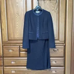 ネイビー ツイード風 スカートスーツ