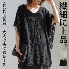 美品 アンティカ レース刺繍トップス 綿100 シャツ ブラウス ブラックのサムネイル