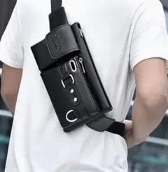 【新品 未使用品】メンズ カジュアル クロスボディバッグ マルチポケットブラック