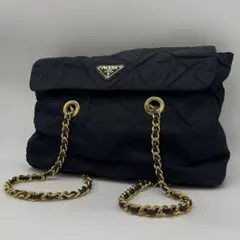 PRADA ショルダーバッグ キルティング　チェーン　ナイロン　ネイビー