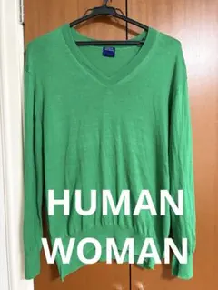 HUMAN WOMAN レディース Vネック 長袖 ニット グリーンのサムネイル