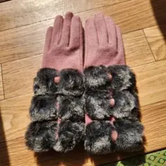 お買得！ピンク ファー付き ロンググローブ