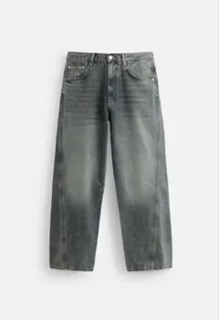 ZARA グレー ワイドレッグデニムパンツ