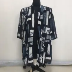 レディース 五分袖シャツ 柄物 ネイビー系 L～XL相当