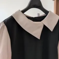 アシンメトリーカラー　ワンピース　襟つき　ブラック