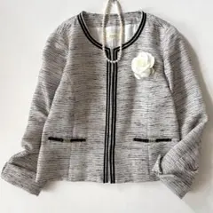 クローネ◆ラメボーダーツイードノーカラージャケット　13号　フォーマル