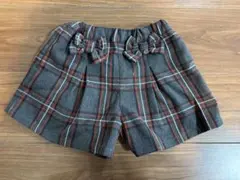 Bebe リボン付きグレー系チェック　秋冬用ショートパンツ100cm
