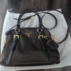 PRADA サフィアーノレザー＆ナイロンショルダー＆ハンドバッグ　カーキ　美品