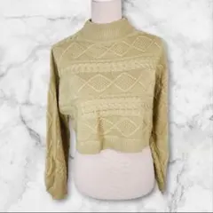 美品♡イング 横編ケーブル柄ニット ピスタチオグリーン