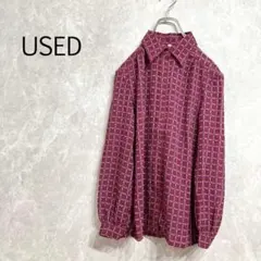 a0065【USED】長袖シャツ トップス ブラウス M 赤 チェック柄
