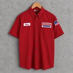 RED KAP 半袖シャツ XL 赤 ワッペン 星条旗