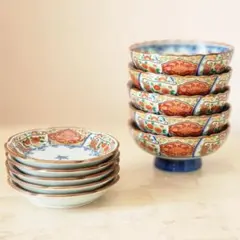有田焼 聖山窯 金彩 色絵 色錦 小鉢 小皿 輪花皿 取り皿 銘々皿 5客揃のサムネイル