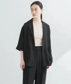 URBAN RESEARCH アセテート ハーフスリーブジャケット ブラックのサムネイル