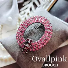 楕円形 サークル オーバル ブローチ サファイアピンク クリスタル ピンク