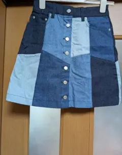美品INGNI(イング) パッチワーク 台形 デニム ミニ スカート ジーンズ