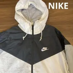 希少旧タグ古着 ナイキ ナイロンジャケット ワンポイントロゴ ホワイト/グレーM