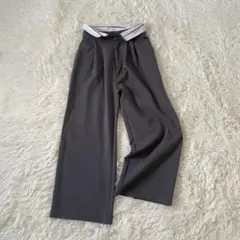 GRL グレイル【Ｌ】ウエスト折り返しパンツ　グレー　ワイドパンツ