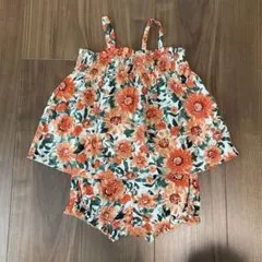 べべ　オレンジ　花柄　キャミソール　セットアップ80 アロハ　ショートパンツ
