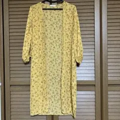 【COLZA】ロングシアーカーディガン 長袖　花柄 マスタード　Sサイズのサムネイル