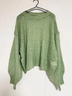 THEYon モヘアライクシアーニットプルオーバー　グリーン