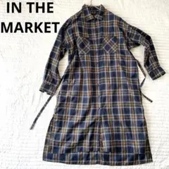 【IN THE MARKET】チェック シャツワンピース ネイビー系 ナチュラル