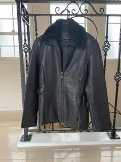 Gallery Petite ブラックレザージャケット ファー付き