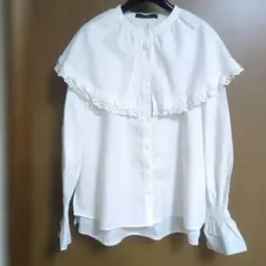 ●w closet ホワイトレースフリルシャツ 大襟