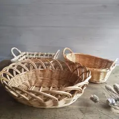 藤 ラタン かご バスケット オーバル 小物入れ かご3点