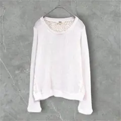 極美品✨オゾック（38）長袖ニットセーター 花柄 背面レース リブ ホワイト 白