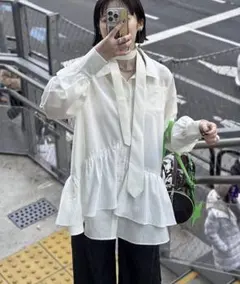 美品♪マチャット リボン アシメフリルカラー コットンブラウス 美品♪マチャット リボン アシメフリルカラー コットンブラウス - メルカリ