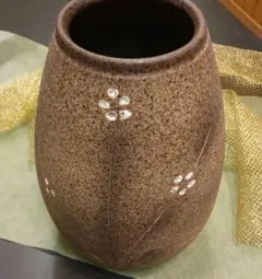 新品 花器 壺 焼き物 茶色 白い模様 フラワーベース インテリア