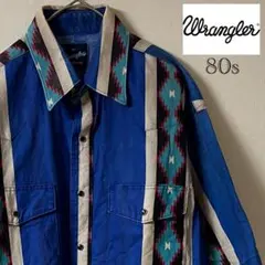 80s wrangler（ラングラー）ウエスタンシャツ/M/ブルー
