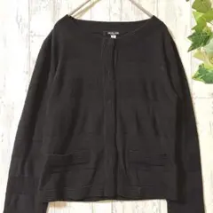 ミッシェルクラン 38 黒 ノーカラー上品カーディガン