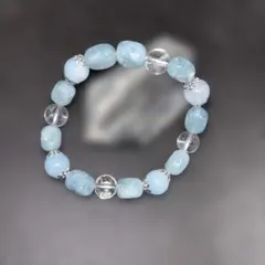 【限定】天然石パワーストーン　アクアマリン×クリスタルブレスレット　女性用