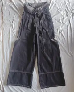 マイディール カットアウト ワイドデニムパンツ ブラック M