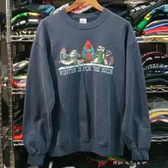 USA古着 動物 アニマル 鳥 プリント スウェット ネイビー