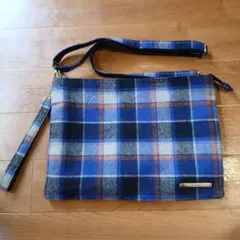 COLDE チェックツイード 2WAY ショルダーバッグ クラッチバッグ ブルーのサムネイル