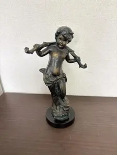 古雑貨ビンテージ品◾️ブロンズ製 女性像 バイオリニスト オブジェ 置物 ブロンズ像 銅製 バイオリンを弾く女性 置物 オブジェ 高さ37.4cm