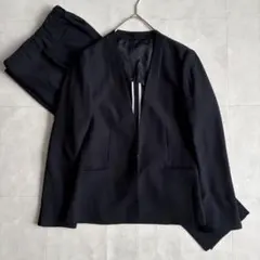 美品✨ LES MUES パンツスーツ 紺 11号 洗える ストレッチノーカラー