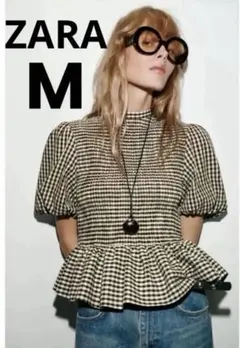 ZARA ギンガムチェック柄スモッキング加エトップス 　XS ギンガムチェック柄スモッキング加エトップス ZARA - メルカリ