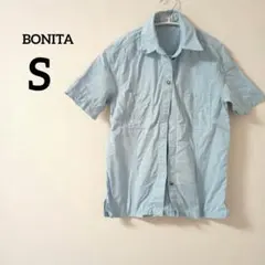 BONITA シャツ 半袖 S ライトブルー ワークシャツ風 カジュアル