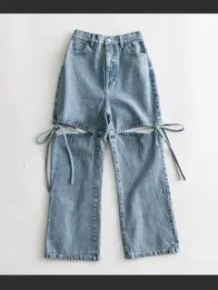 サイドスリットリボンデニムパンツ OLIVE des OLIVE