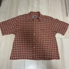 赤系チェック 半袖シャツ