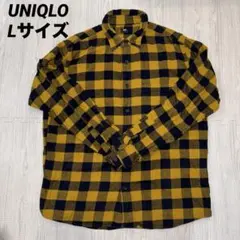 UNIQLO メンズ フランネルシャツ チェック イエロー Lサイズ
