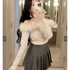 ファーオフショルダーニットトップス　an1271